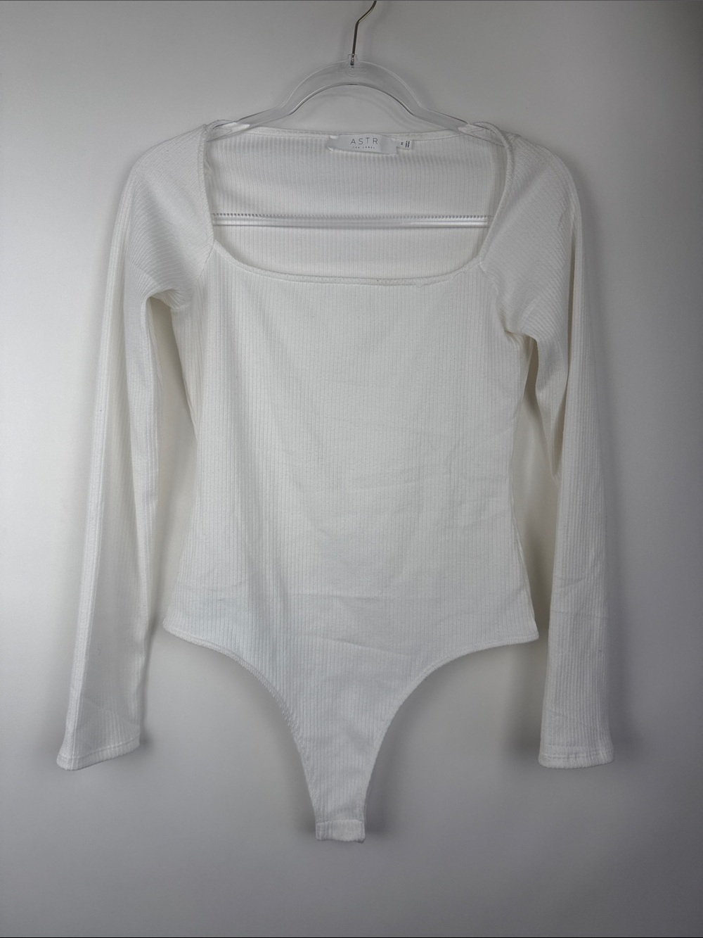 ASTR the Label Square Neck Long Sleeve Ribbed Bodysuit Ivory Cream Medium